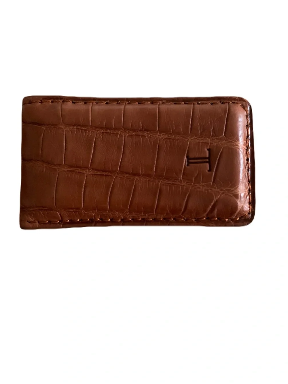 Lucchese Warm Tan Brown Genuine Crocodile Magnetic Money Clip Western Country